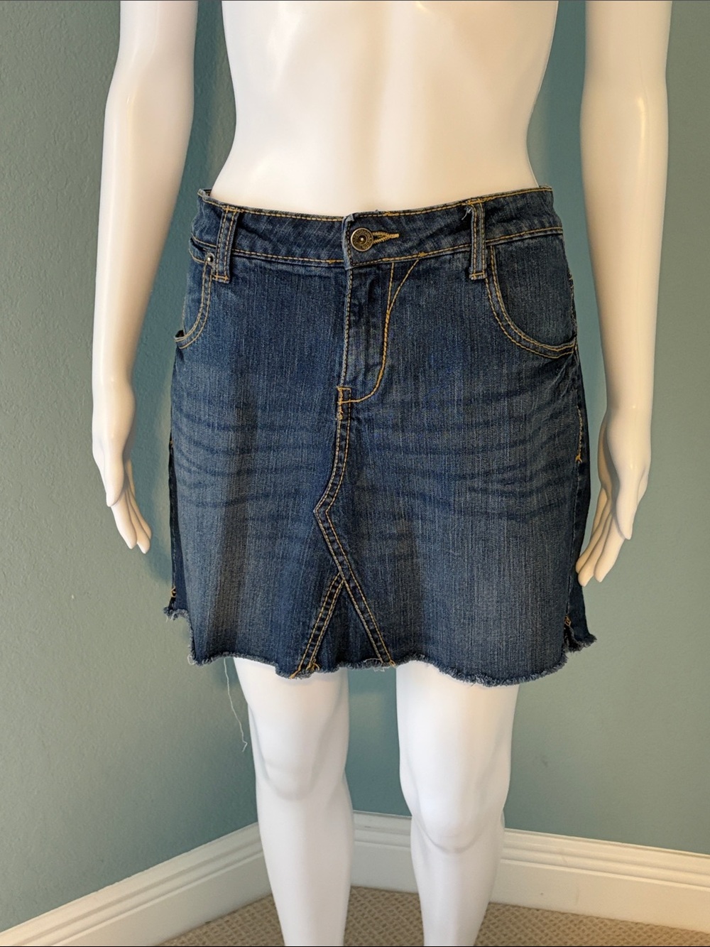 Paper Denim & Cloth Indigo Distressed Denim Mini Skirt
